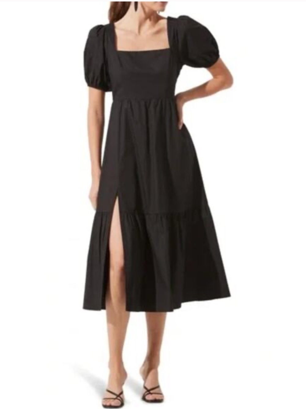 Astr Black black Side Slit Puff Sleeve Dress